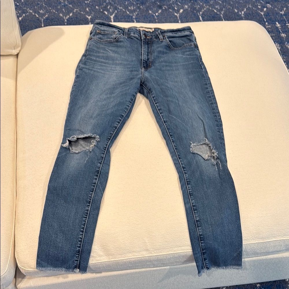 Distressed Blue Jeans